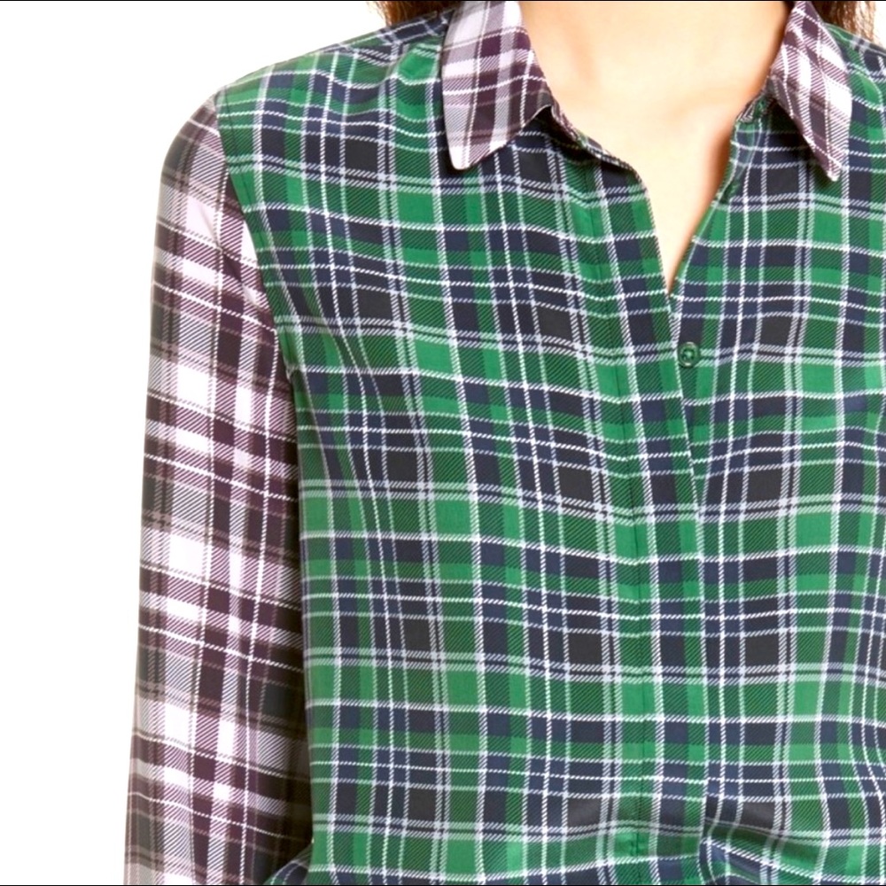 Soft, woven silk, color blocked plaid.